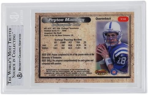 Peyton Manning 1998 Bowman 112 אינדיאנפוליס הכי טוב כרטיס כדורגל BGS MT 9