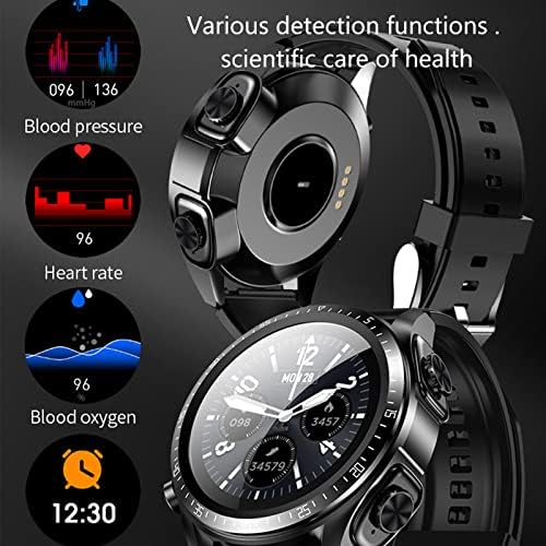 שעון חכם עם אוזניות, 2 ב 1 שעון חכם Bluetooth, גשש כושר של Bluetooth Watch עם צג שינה דופק של דופק דופק, גברי ספורט המתנה זמן רב