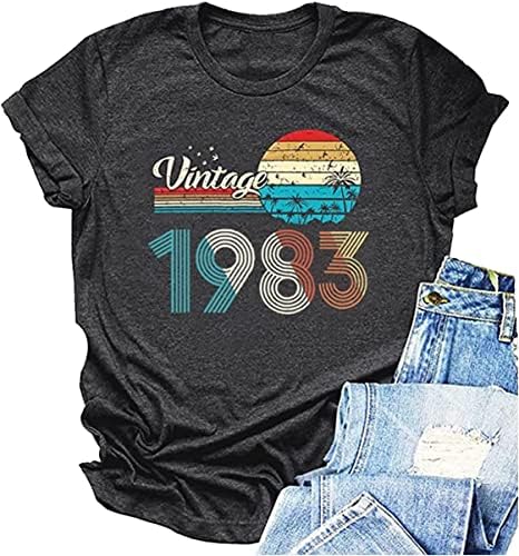חולצת T וינטג '1983 לנשים חולצות יום הולדת 40 חולצות נשים רעיון מתנה חולצות מסיבת יום הולדת רטרו טי טופ טופיות