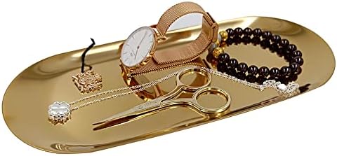 מגש דקורטיבי זהב - מגש אחסון מגבות ידיים, מגש תכשיטים, נירוסטה, סגלגל