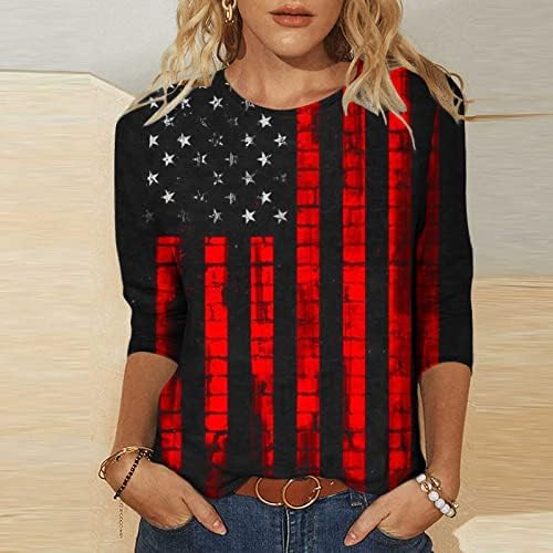 Pimoxv נשים 3D דגל אמריקאי דגל 4 ביולי חולצות חולצות פטריוטיות במצוקה יום עצמאות מזדמן יום 3/4 שרוולים צמרות טוניקה