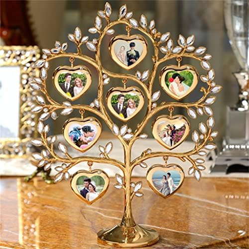 עץ משפחה Ldchnh עם 8 מסגרות תמונה תלויות שולחן מתכת עליון קישוט מסגרת תמונה