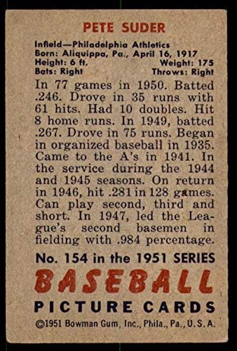1951 Bowman 154 פיט סודר פילדלפיה אתלטיקה קלפים של דיקן 5 - אתלטיקה לשעבר