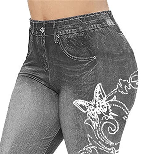 חותלות ז'אן לנשים מותניים גבוהות רזות מזויפות מכנסי יוגה מכנסיים מודפסים בקרת בטן מכנסי אימון מתיחה
