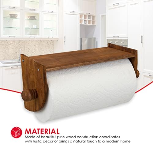 יסודות ביתיים התקנים מהיר להתקין כפרי אורן קיר עץ רכוב מחזיק מגבת נייר עם עליון שטוח, חום