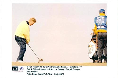 תצלום וינטג 'של שחקן הגולף השבדי פטריק סג'ולנד משחק בגביע אלפרד דנהיל 1996