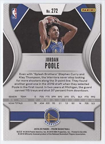 2019-20 Panini Prizm 272 Jordan Poole RC טירון גולדן סטייט ווריורס NBA כרטיס מסחר בכדורסל