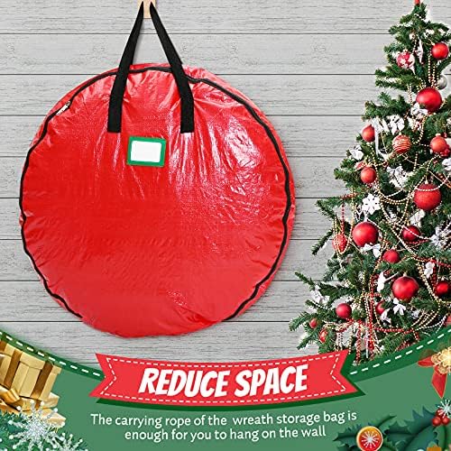 תיק אחסון זר חג המולד אדום בגודל 30 אינץ', שקיות אחסון זר עשויות 2 ידיות בד מחוזקות תפורות, רוכסנים כפולים ופוליאתילן פי.