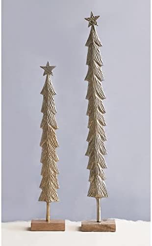 עץ חג מולד מתכת משותף יצירתי עם בסיס עץ מנגו, גימור פליז