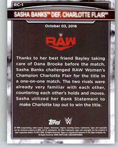 2021 Topps WWE WWE מחלקת יום השנה ה -5 של מחלקת השנה לנשים מחווה RC-1 Sasha Banks def. כרטיס מסחר בהיאבקות גולמית של שרלוט פלייר