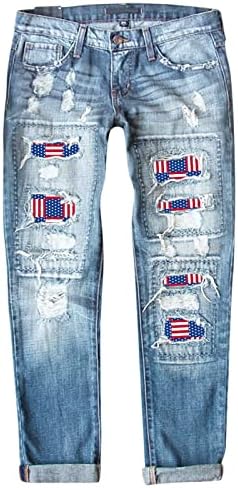 נשים מכנסיים 14 גבוה נשים ג ' ינס עצמאות יום הדפסת קרע מכנסיים לא