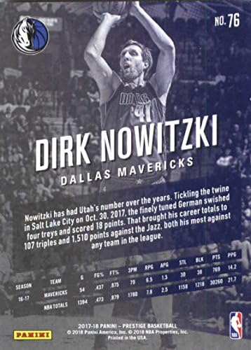 2017-18 Panini Prestige 76 Dirk Nowitzki Dallas Mavericks כרטיס כדורסל
