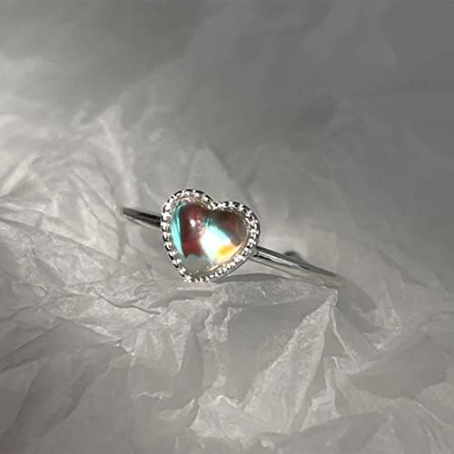טבעת עש מצופה כסף 925 טבעת אהבה צבעונית צורת לב פתיחה טבעת טבעת אצבע טבעות דופק לנשים