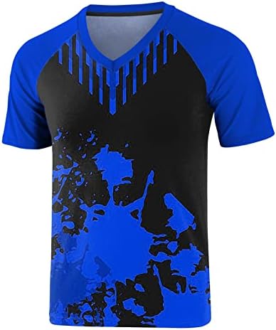חולצות טריקו של ZDDO Summer v צוואר לגברים, שרוול קצר צבע טלאים טלאים מופשטים הדפס טניס טניס ספורט טופסי טי קז'ן
