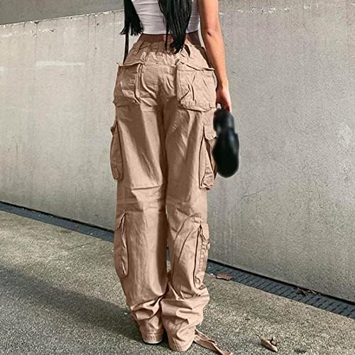 נשים גבוהה מותן בבאגי מכנסיים מטען מטען ג ' ינס אצן כיס כושר רופף ישר רחב רגל מכנסיים בשמים לנשים