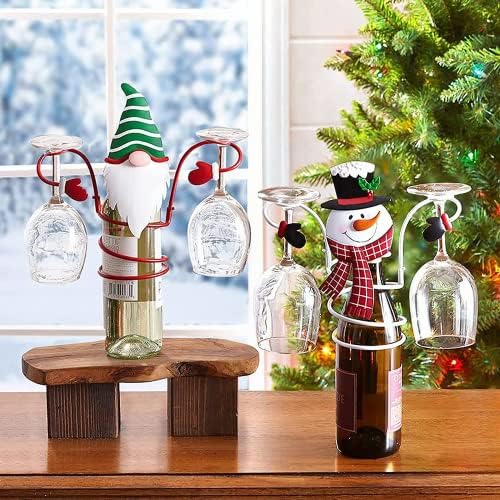 בקבוק יין לחופשה ומחזיק זכוכית, איש השלג של חג המולד סנטה קלאוס לתדלי אחסון מטבח גזעיים