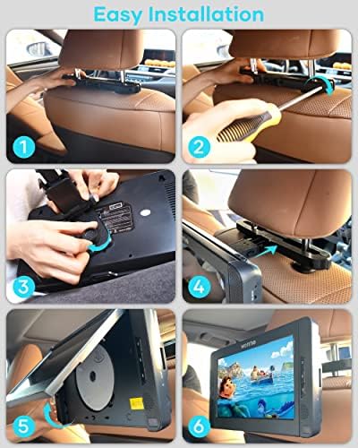 WONNIE 10.5 אינץ 'מסך כפול רכב DVD Player נגן וידאו משענת ראש נייד עם שני סוגריים הר, 5 שעות סוללה נטענת, אזור חינם, זיכרון אחרון, סנכרון טלוויזיה, USB/SD, AV OUT & ב
