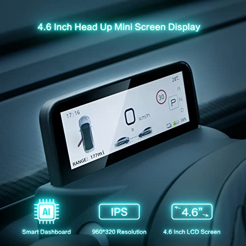 Tesla 4.6 '' Head Up Ultra Mini Screen תצוגה לדגם 3/y, עיצוב משובץ HUD לוח מחוונים לרכב LCD מכשיר חכם TESLA אביזרים