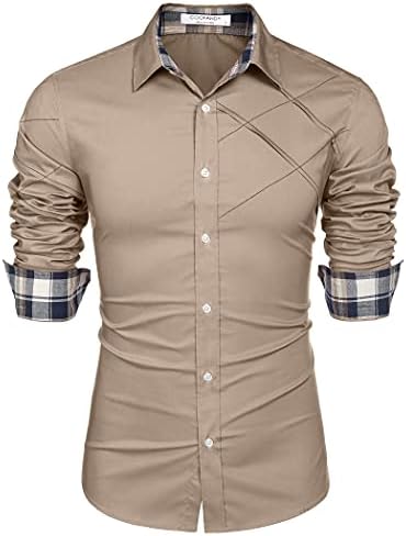 חולצות שמלת כותנה של קואופנדי לגברים חולצת צווארון משובץ שרוול ארוך
