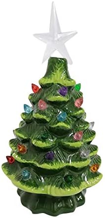 עץ חג המולד קרמיקה של Vefsu, עיצוב חג המולד של השולחן, 50 אורות צבעוניים וכוכב עליון, מואר לנצח, יוקרה 7 אינץ 'ירוק
